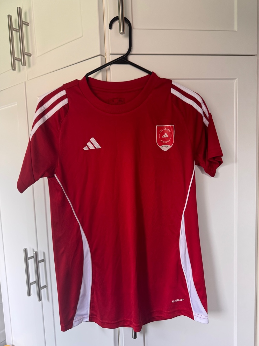 Adidas Red Athletic Short Sleeve Sports Top- the Adidas Academy